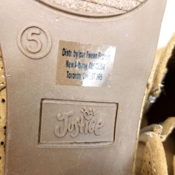 Justice Womens   Size 5 Tan  Perforated Block Heel Ankle Boot Back Cut Booties - Picture 10 of 11